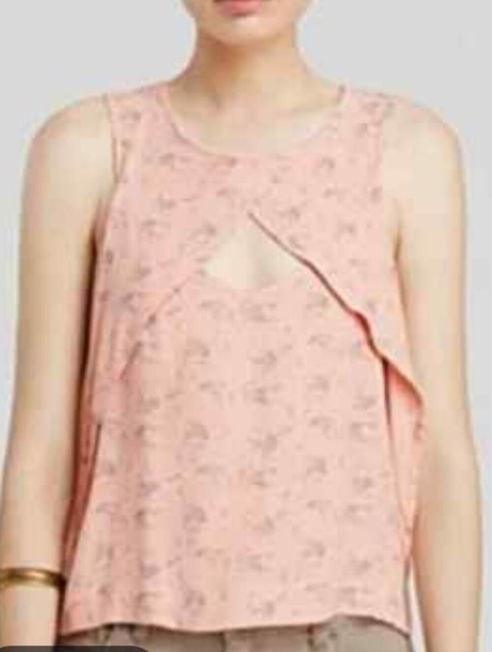 Free People  Coral-colored Crinkle-print Look- Tank Top Size SP